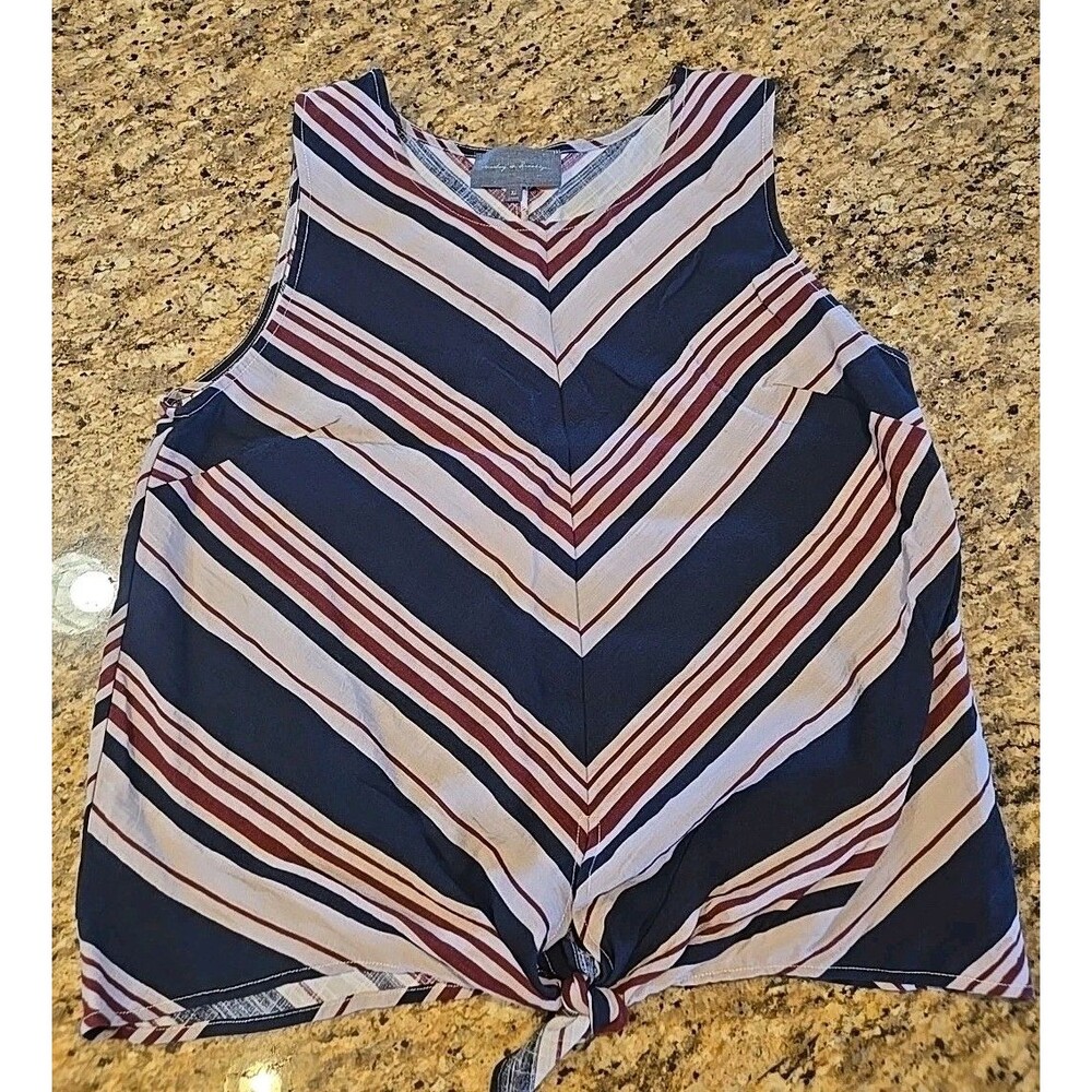 ANTHROPOLOGIE Sunday In Brooklyn Size XL Red Beige Blue Tie Front Tank Top